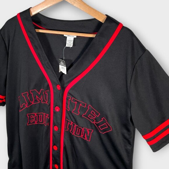 🍂🍁 RUE21 Tokyo Baseball Shirt Woman's LARGE Dragon Black Red Pink NEW - Picture 3 of 7